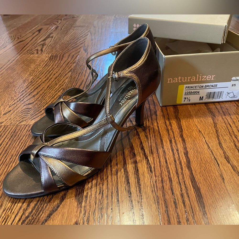 Worn once bronze strappy sandals.  Very comfortable!